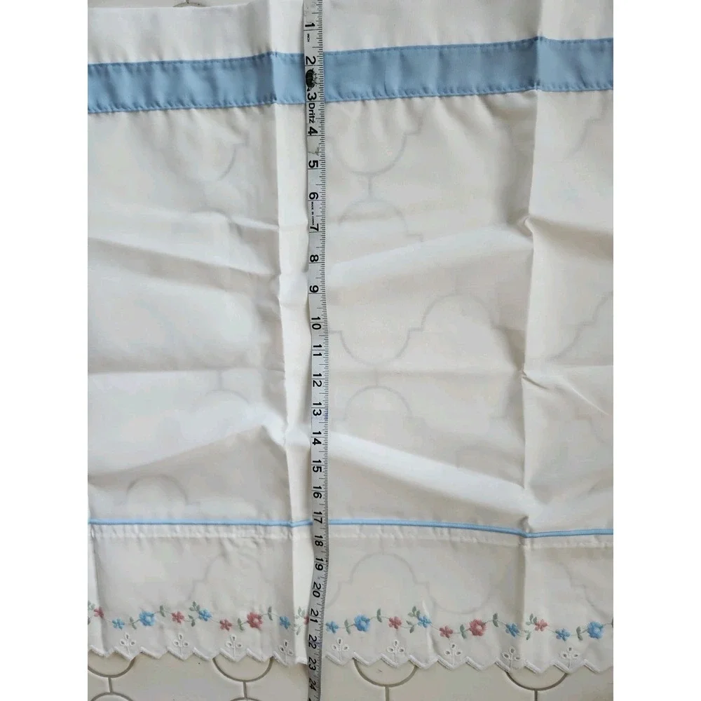 2/30x24-in Embroidered+ White Eyelet Farm Cottage Cafe Tiers Scalloped Edge NOS